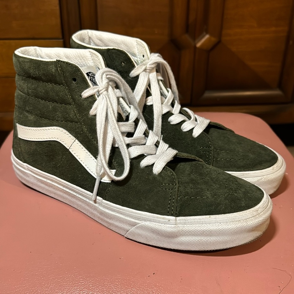 VANS Women’s Sk8-Hi Leather Suede Sneakers - Green & White - 8